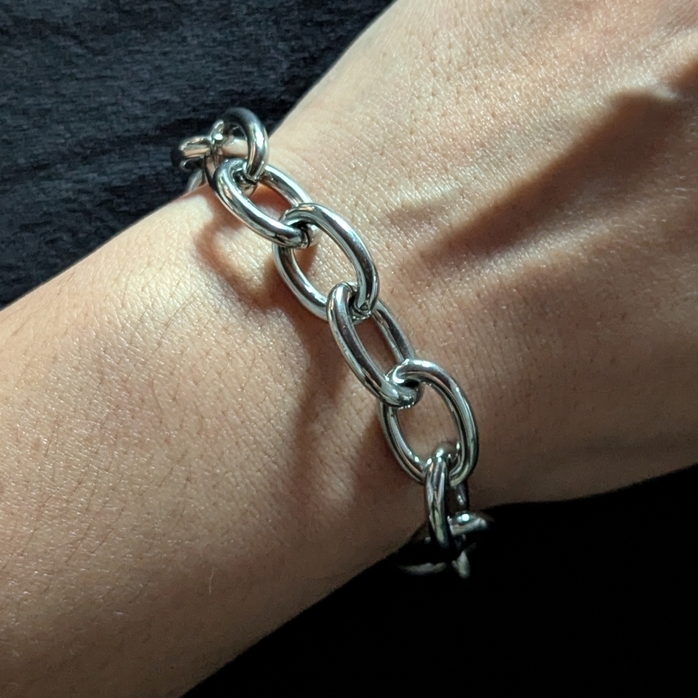 Silver-Toned Chain Link Toggle Clasp Bracelet Stainless Steel